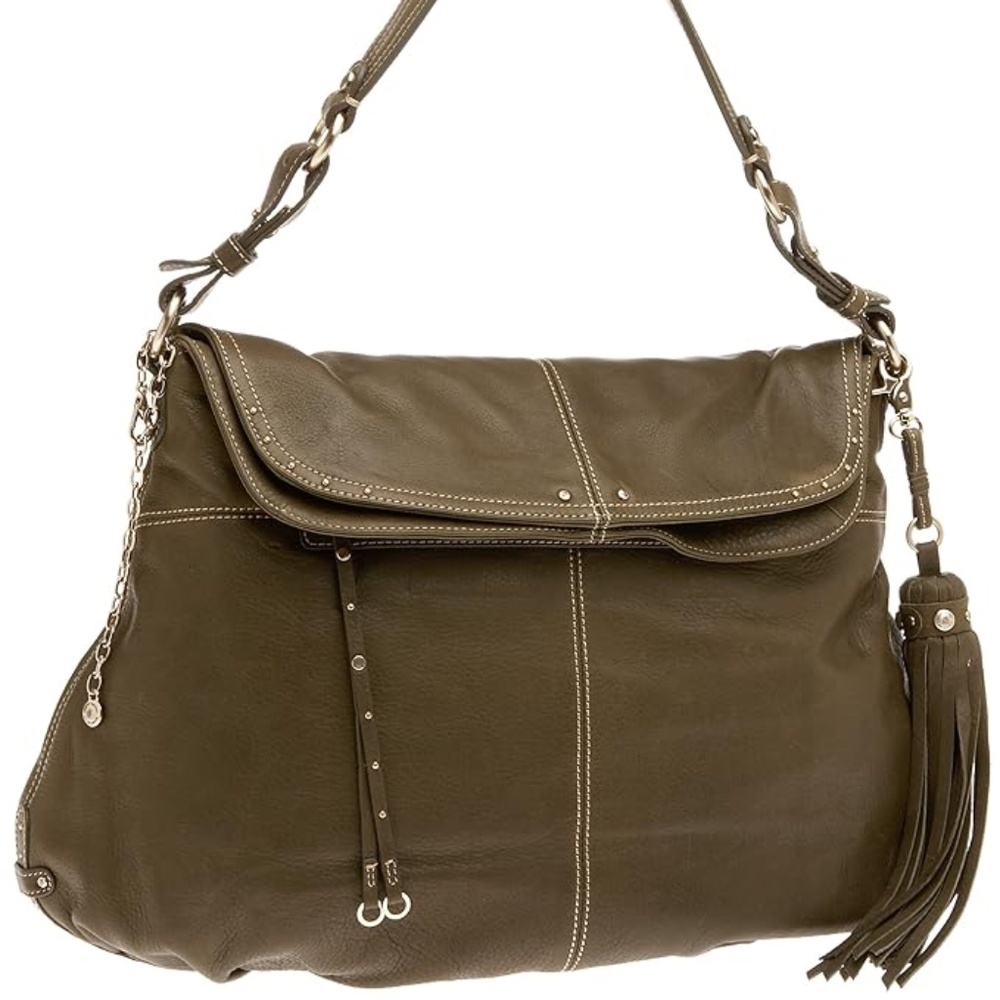 HAYDEN HARNETT Anthracite Leather Clip-On Tassel Charm Handbag Purse Key Fob Y2K - Picture 9 of 11